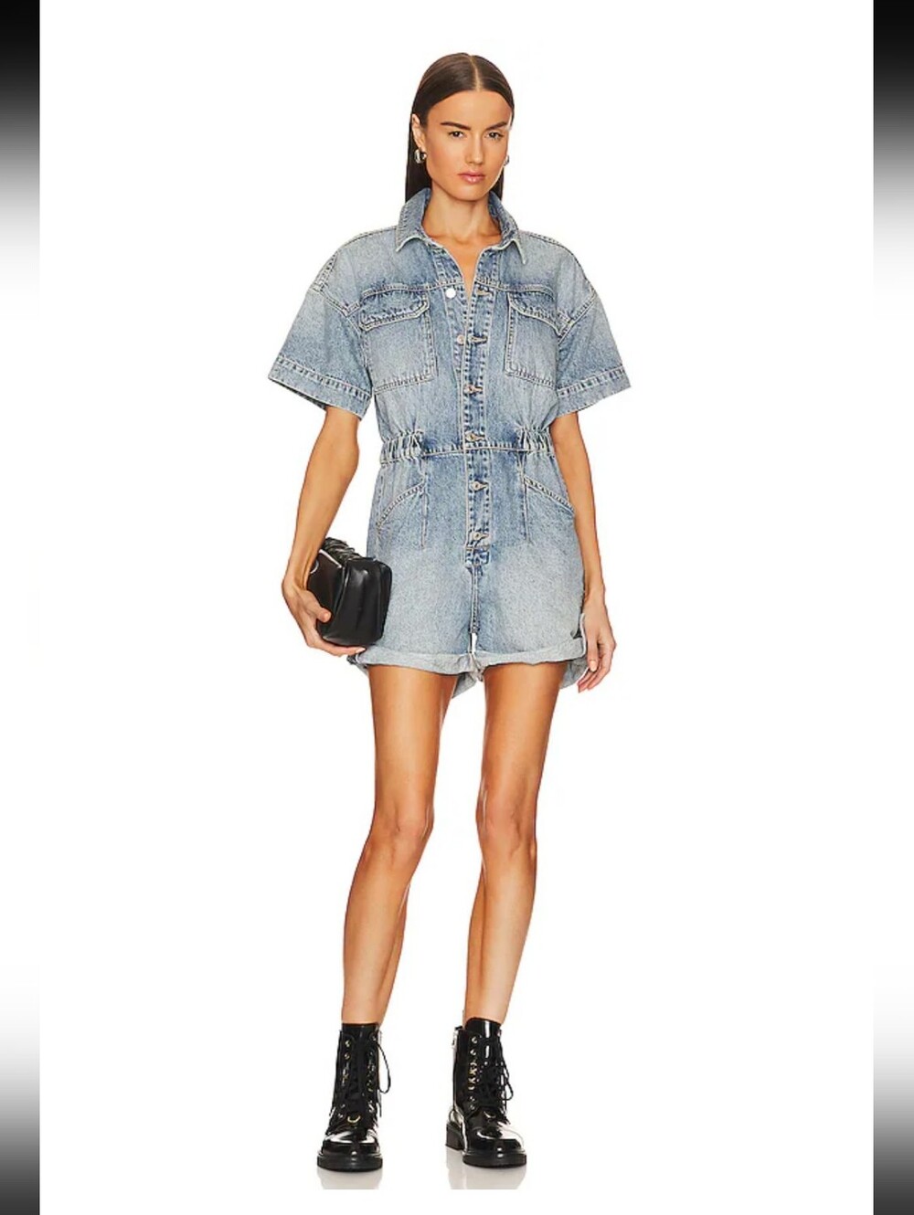 We The Free Free People Marci Denim Shortall Romper Medium Wash Size M